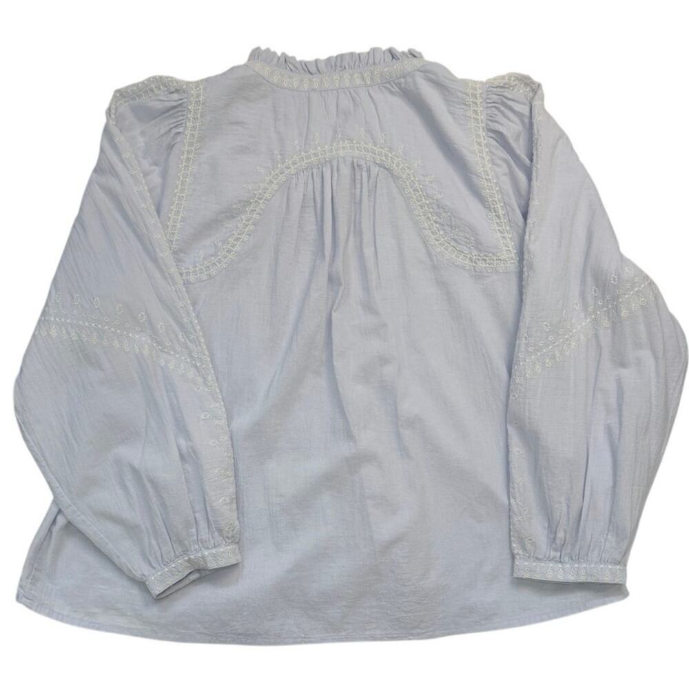 ba&sh Jaky Embroidered Blouse Blue and White | Boho Romantic French Style Size 3 - Picture 4 of 14